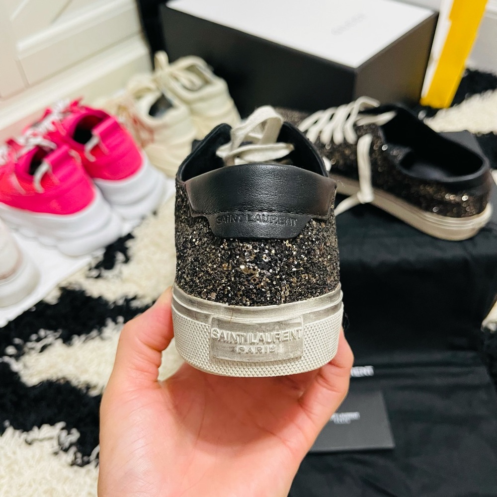 Limited Men’s Size 8 Saint Laurent Glittery Black Dirty Sneakers In Black/White - Picture 7 of 13